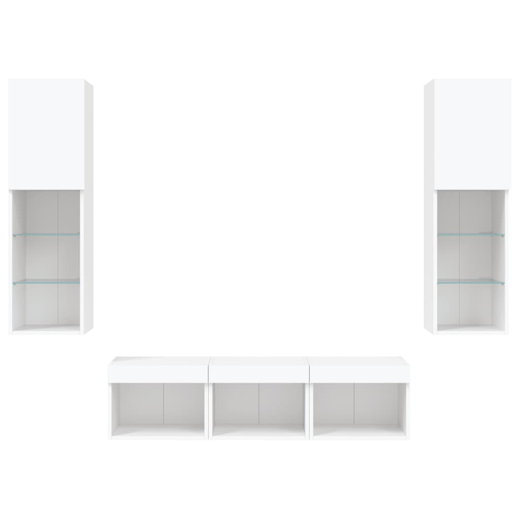 5 Piece TV Wall Units with LED White Engineered Wood