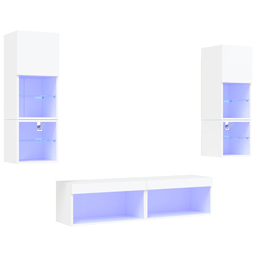 6 Piece TV Wall Units with LED White Engineered Wood