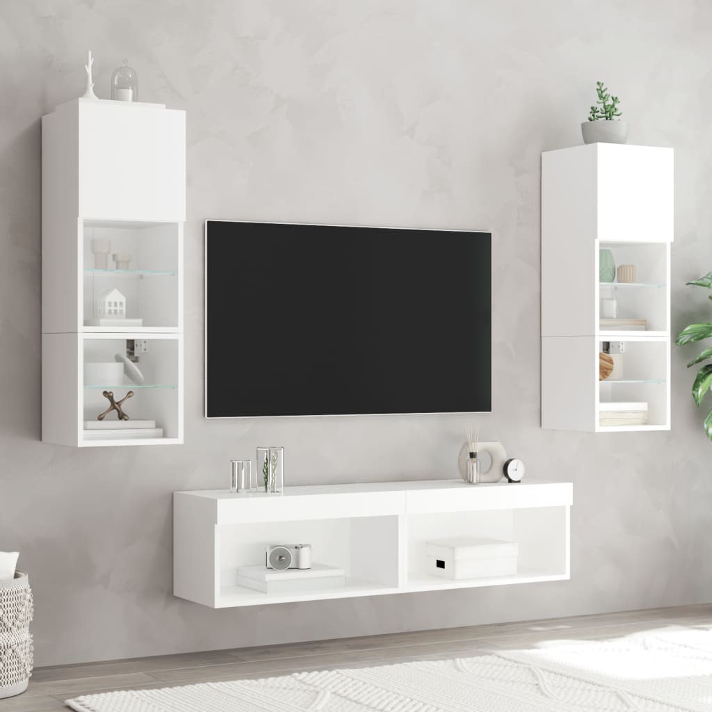 6 Piece TV Wall Units with LED White Engineered Wood