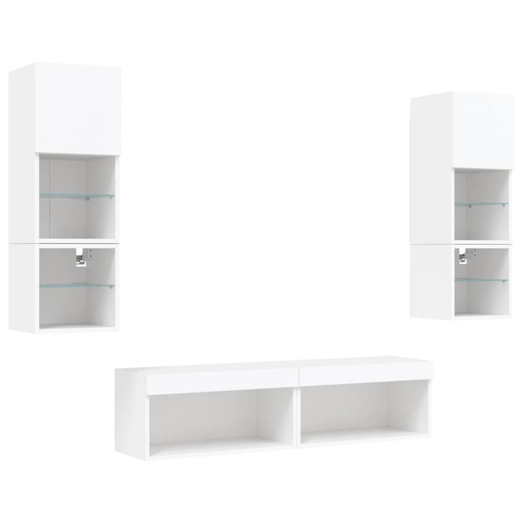 6 Piece TV Wall Units with LED White Engineered Wood
