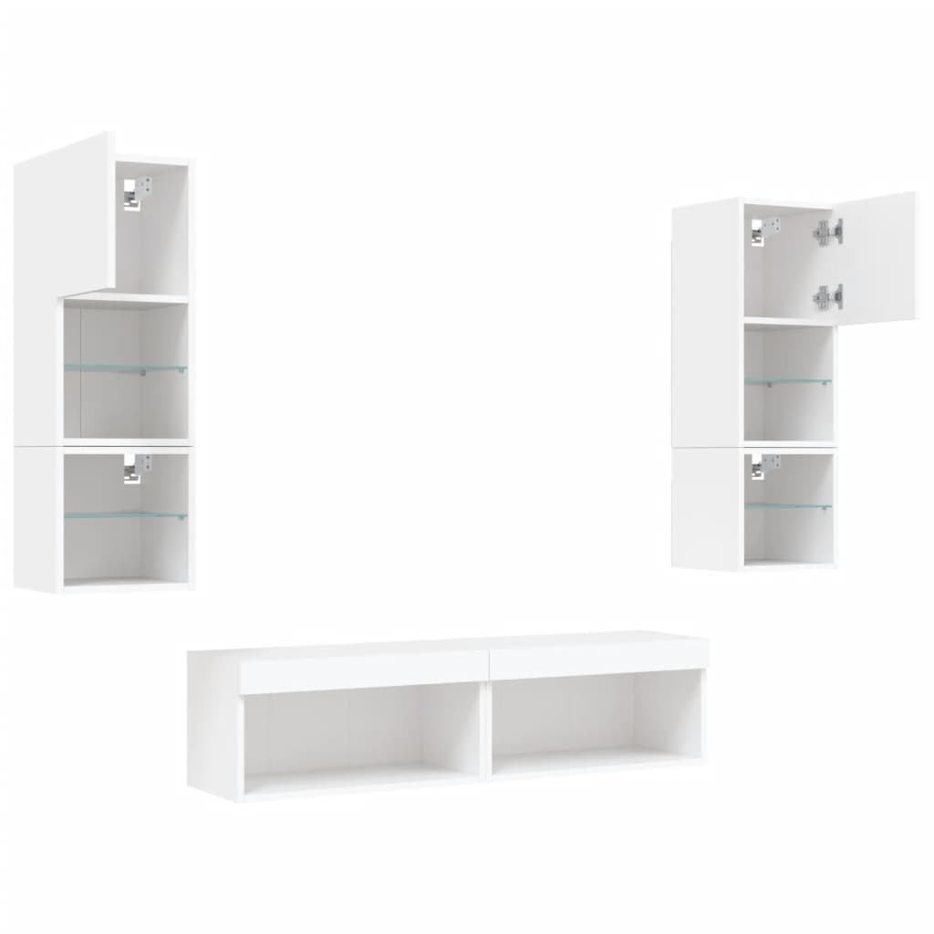 6 Piece TV Wall Units with LED White Engineered Wood