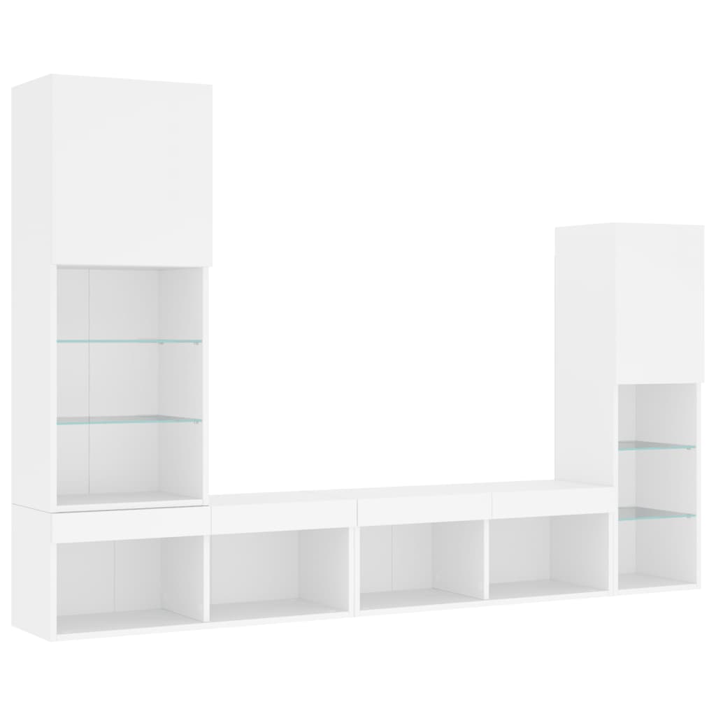 4 Piece TV Wall Units with LED White Engineered Wood