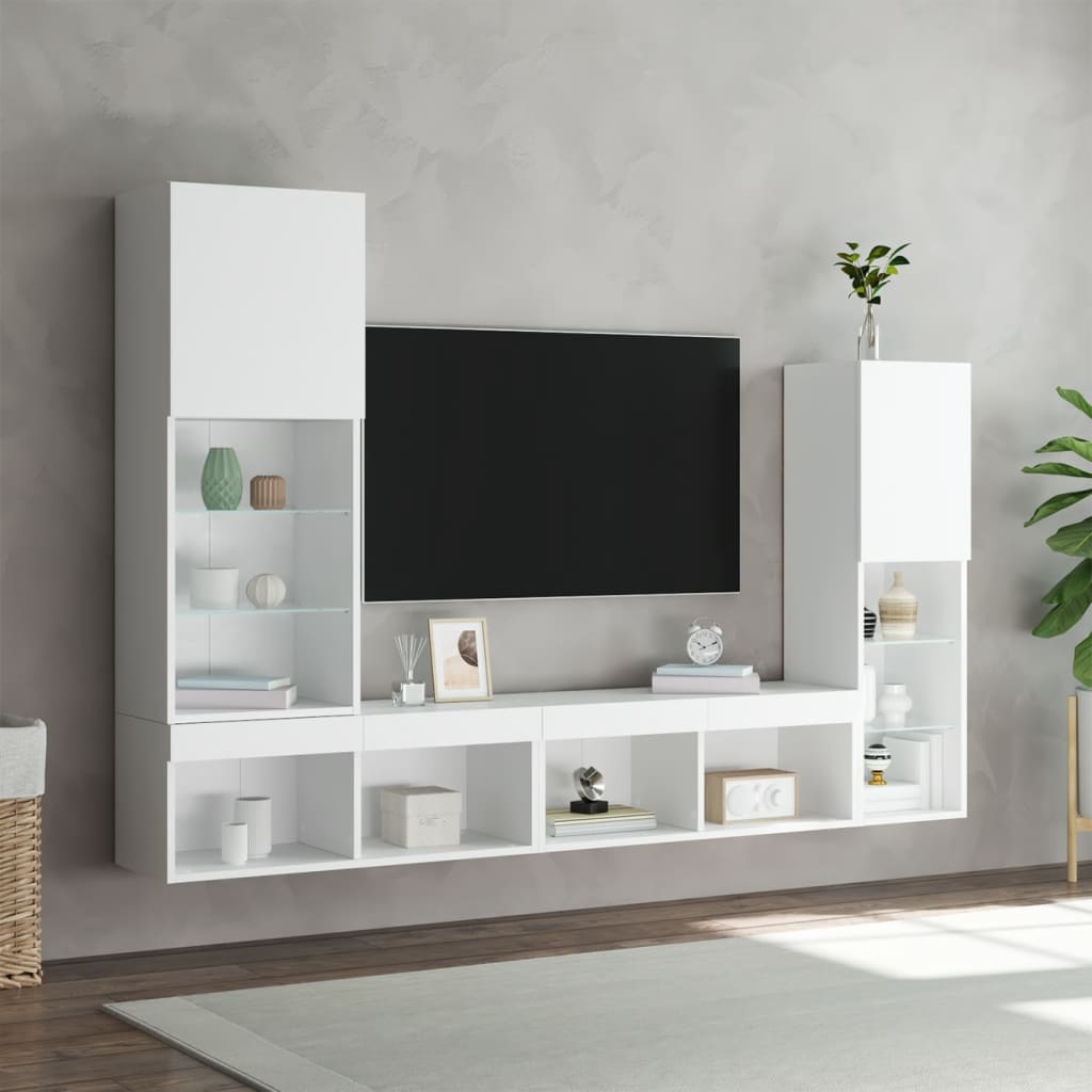 4 Piece TV Wall Units with LED White Engineered Wood