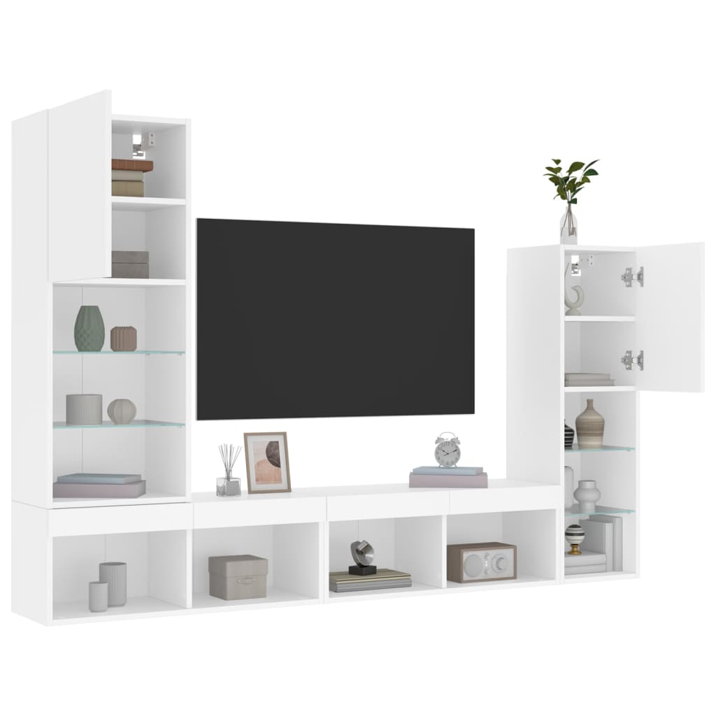 4 Piece TV Wall Units with LED White Engineered Wood