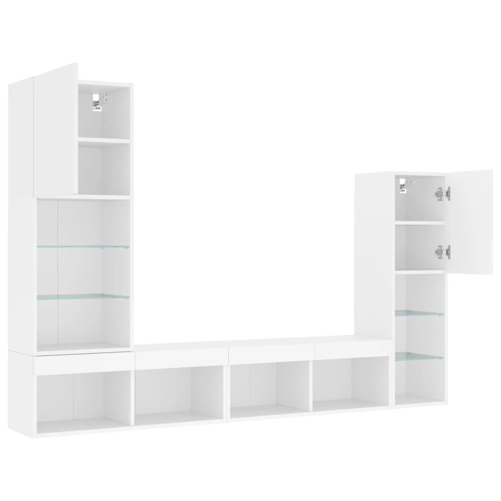 4 Piece TV Wall Units with LED White Engineered Wood