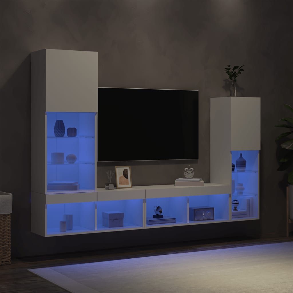 4 Piece TV Wall Units with LED White Engineered Wood