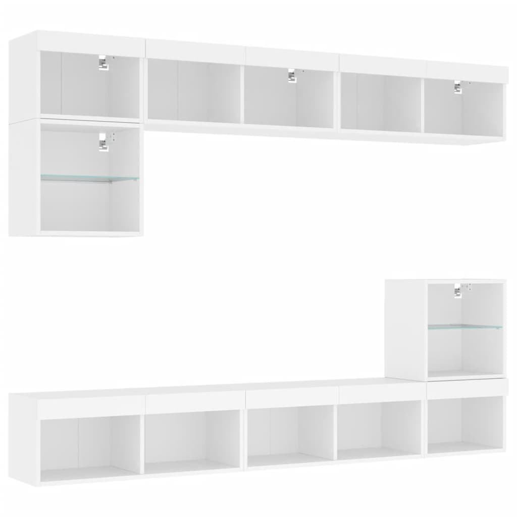 8 Piece TV Wall Units with LED White Engineered Wood