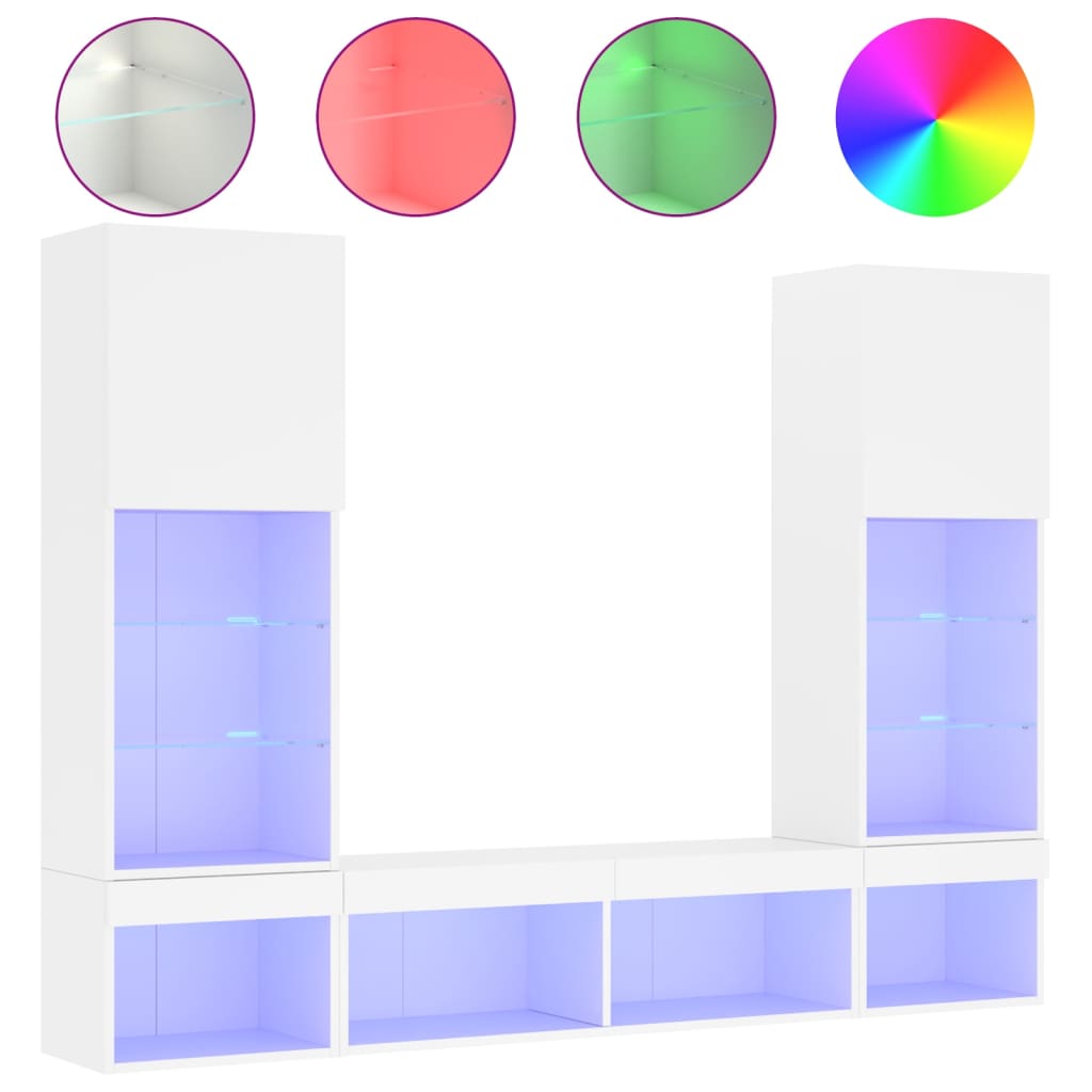 5 Piece TV Wall Units with LED White Engineered Wood