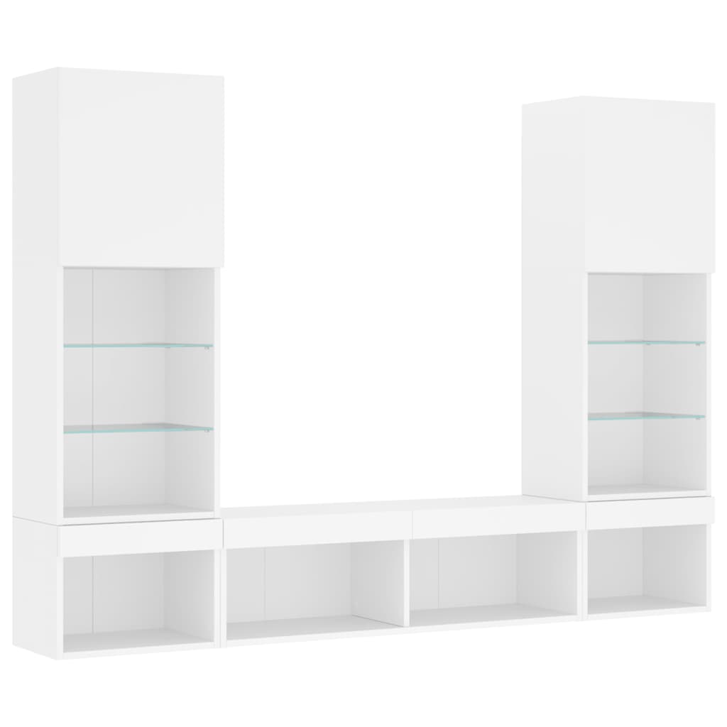 5 Piece TV Wall Units with LED White Engineered Wood
