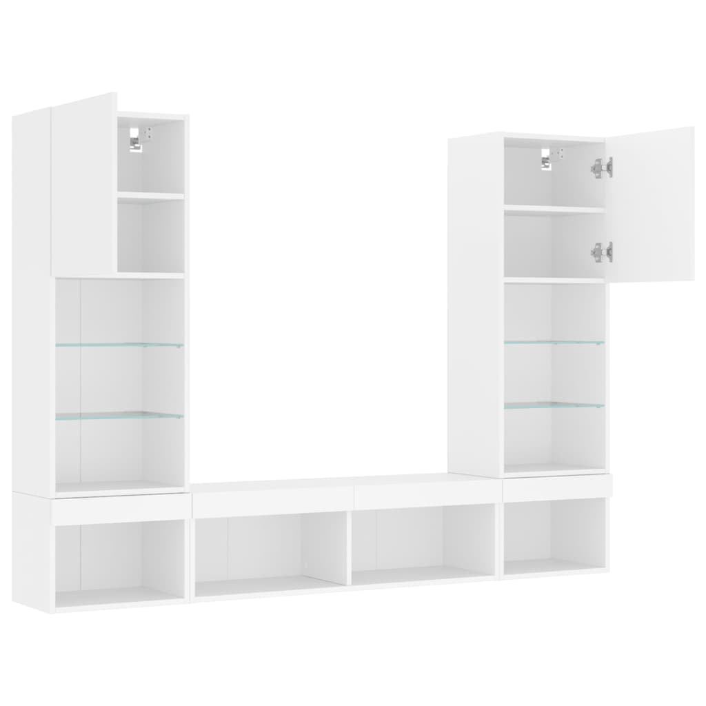 5 Piece TV Wall Units with LED White Engineered Wood