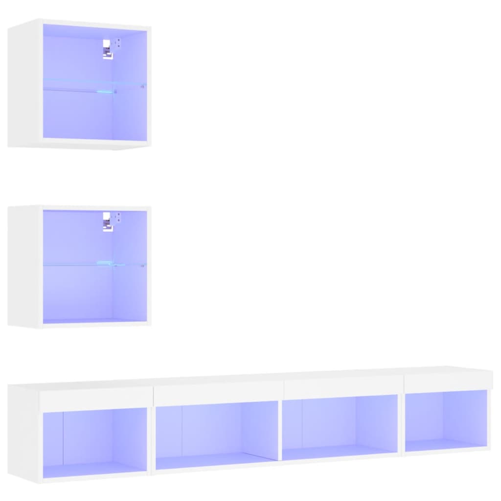 5 Piece TV Wall Units with LED White Engineered Wood