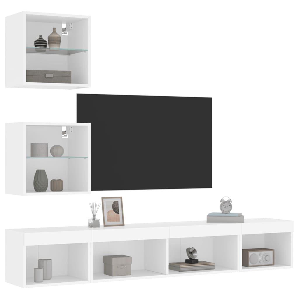 5 Piece TV Wall Units with LED White Engineered Wood