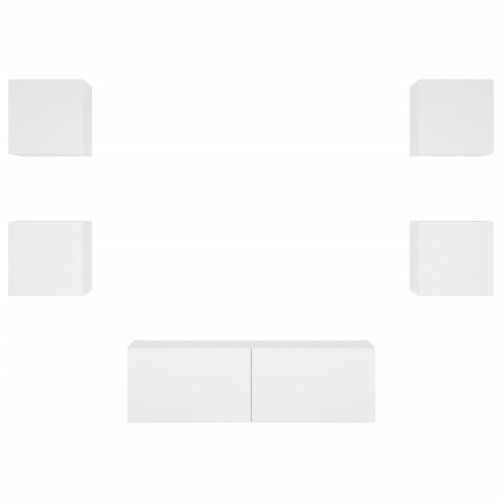 5 Piece TV Wall Cabinets with LED Lights White