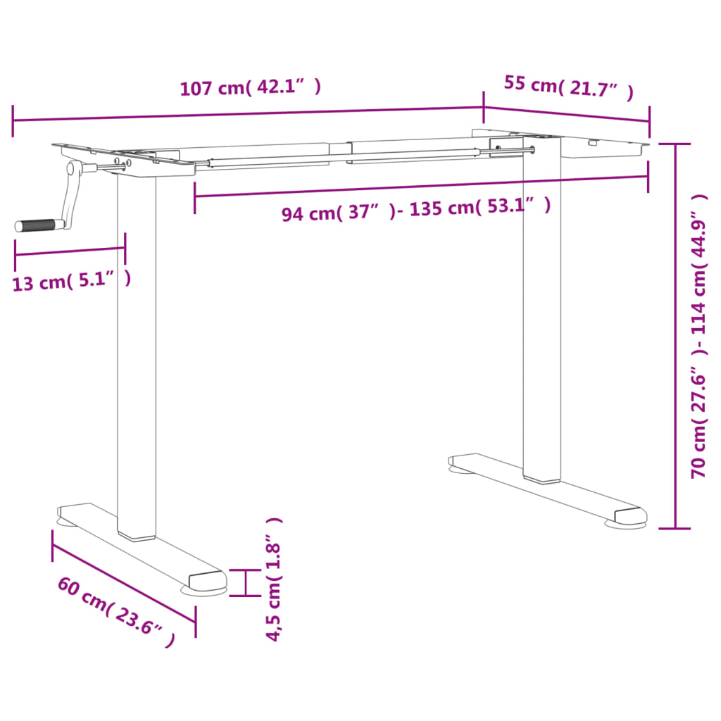 Standing Desk Frame Black (94-135)x60x(70-114) cm Steel