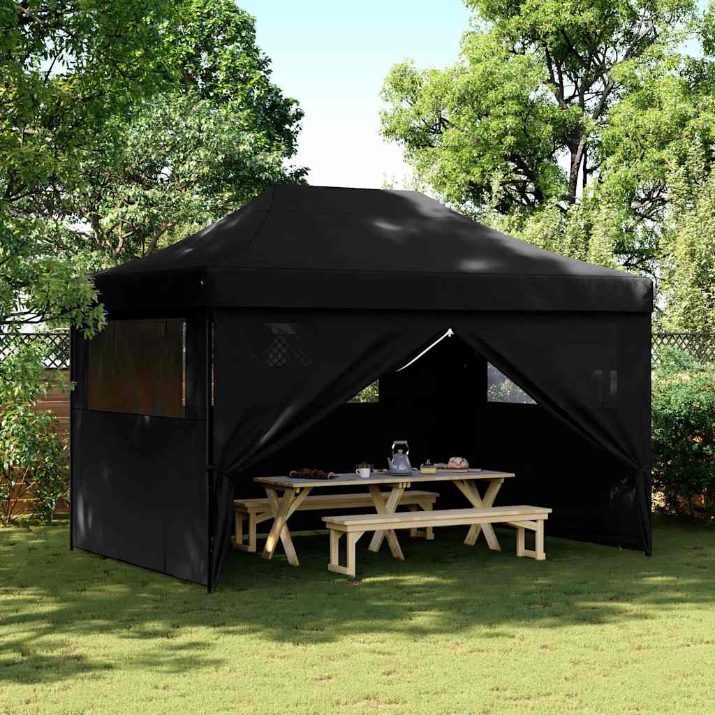 Foldable Party Tent Pop-Up with 4 Sidewalls Black