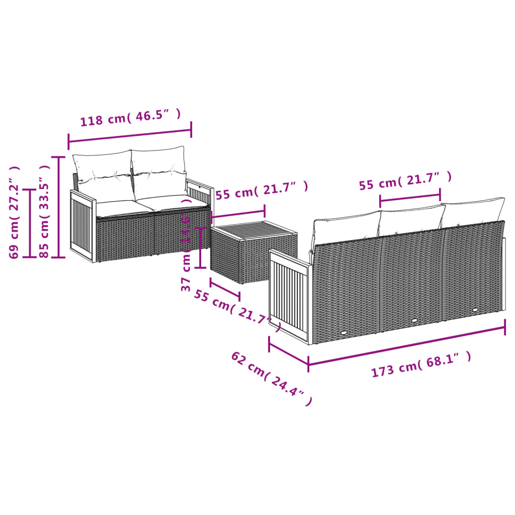 6 Piece Garden Sofa Set with Cushions Beige Poly Rattan