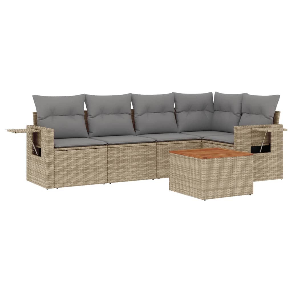 6 Piece Garden Sofa Set with Cushions Beige Poly Rattan