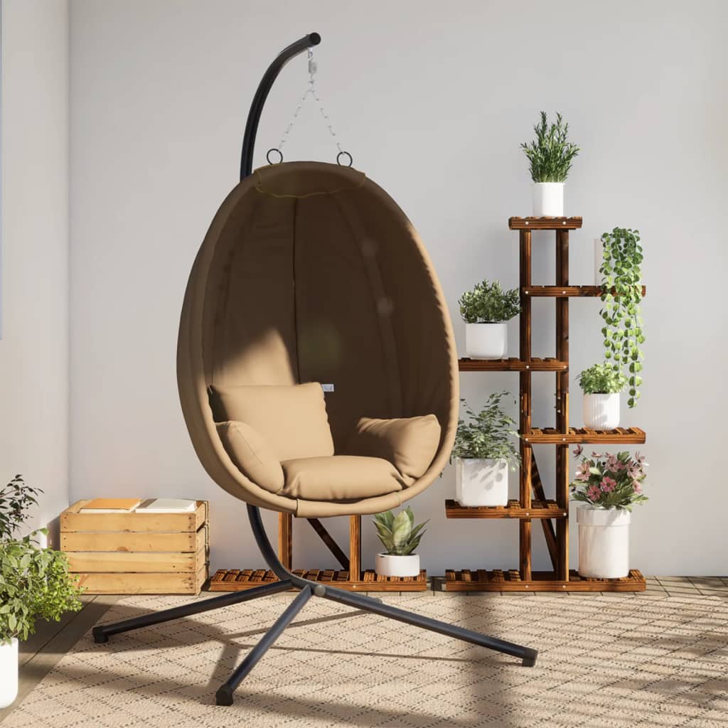 Hanging Egg Chair with Stand Taupe Fabric and Steel