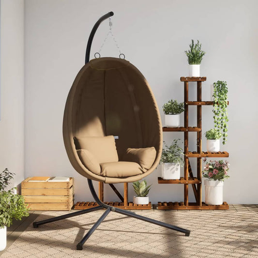 Hanging Egg Chair with Stand Taupe Fabric and Steel