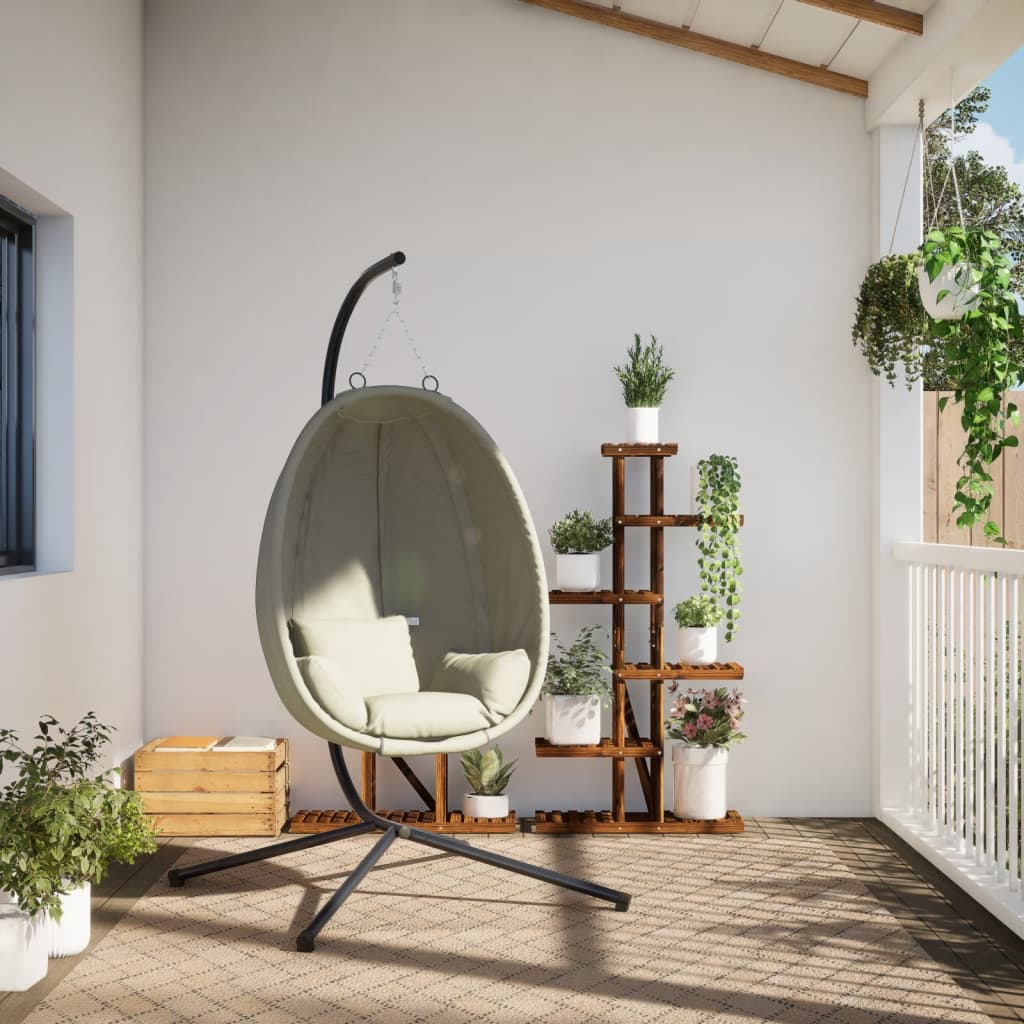 Hanging Egg Chair with Stand Beige Fabric and Steel