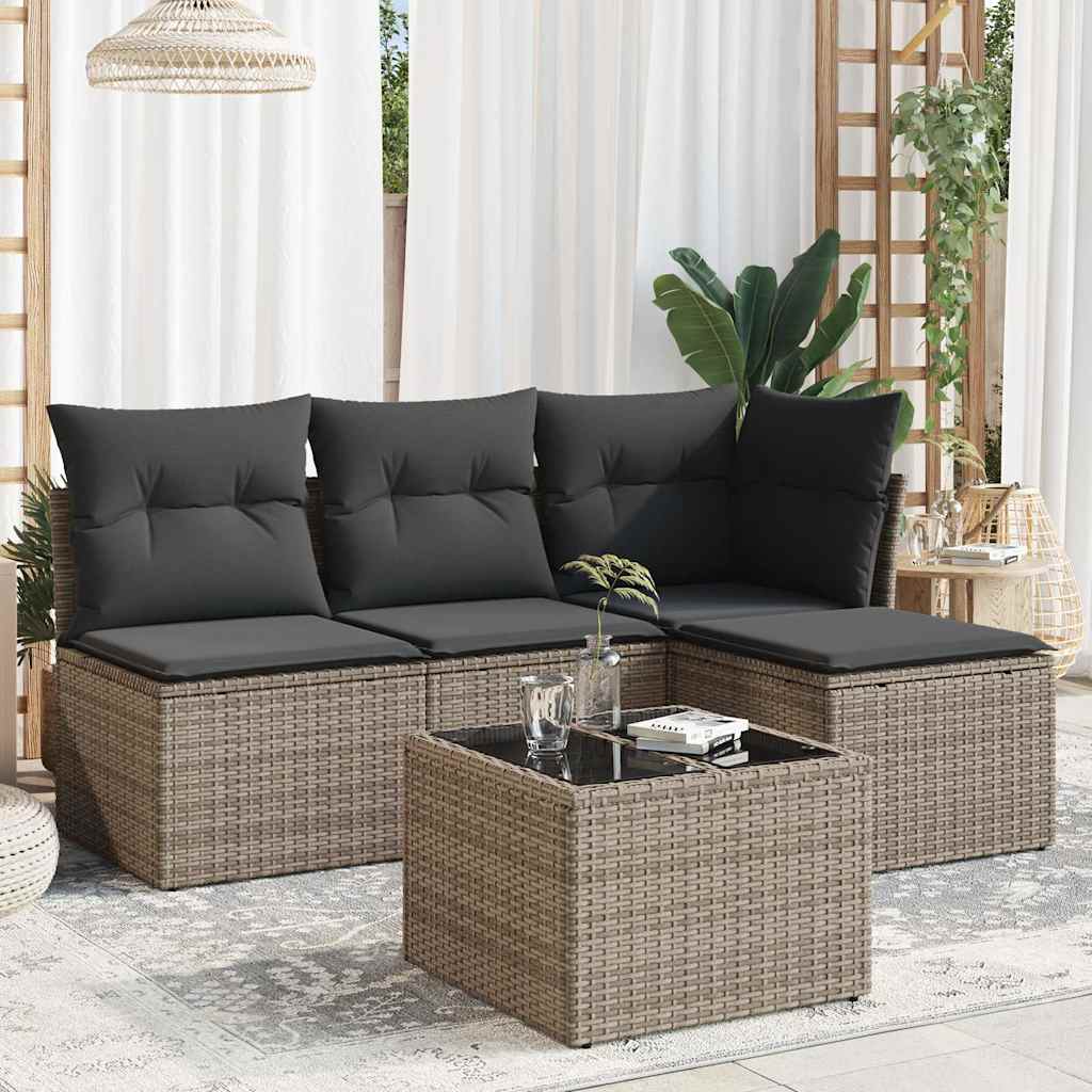 5 Piece Garden Sofa Set with Cushions Grey Poly Rattan