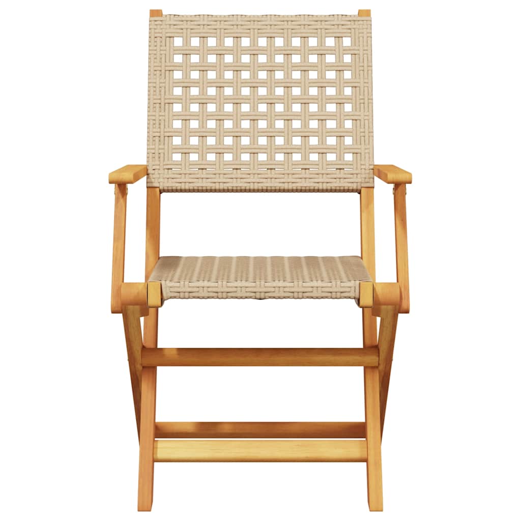Folding Garden Chairs 4 pcs Beige Poly Rattan and Solid Wood