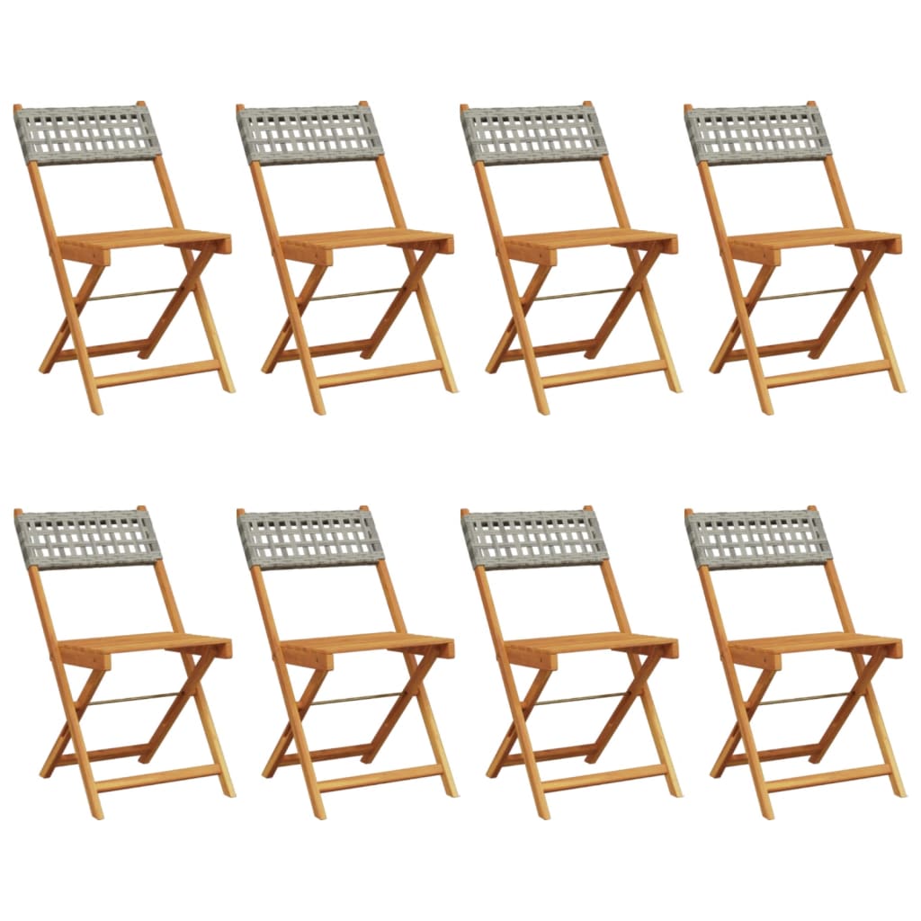 Folding Garden Chairs 8 pcs Grey Poly Rattan and Solid Wood