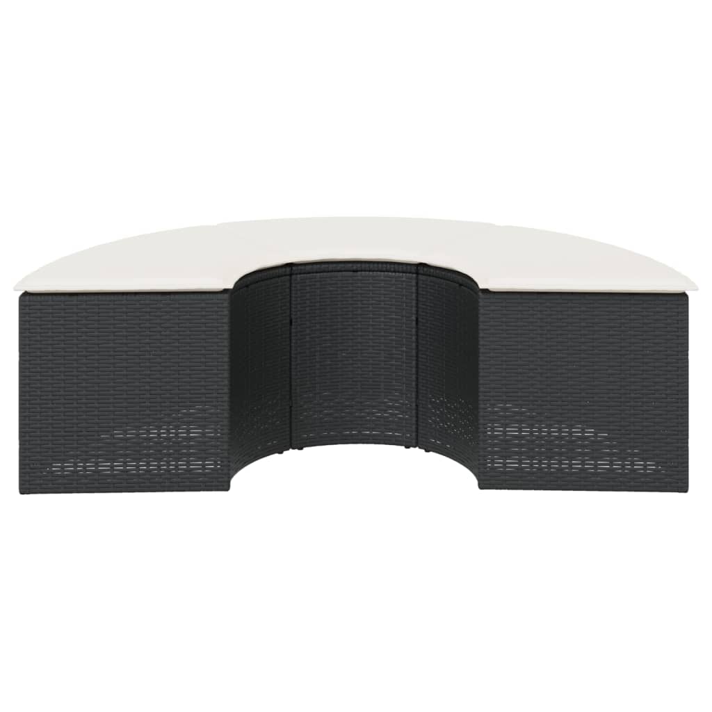 Garden Footstool with Cushion Black Poly Rattan