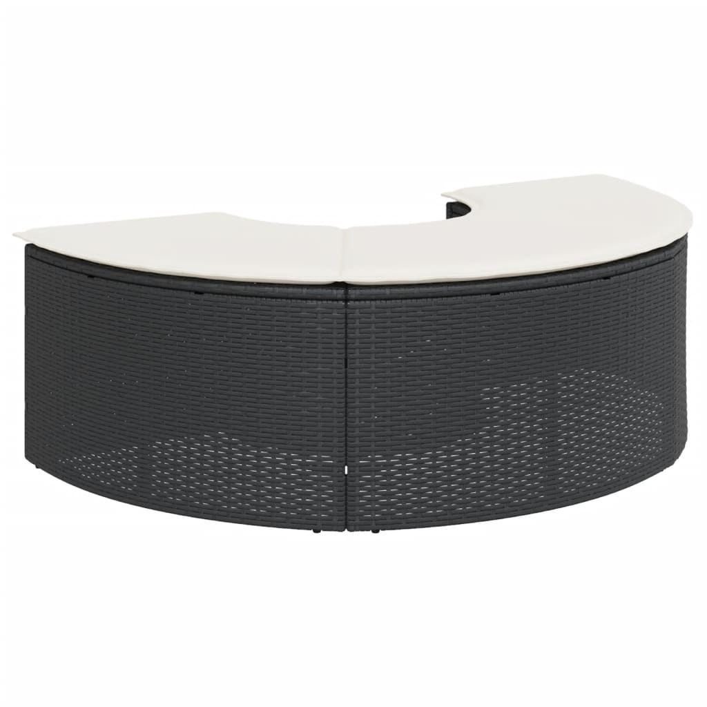 Garden Footstool with Cushion Black Poly Rattan