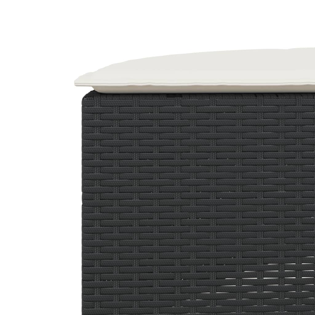 Garden Footstool with Cushion Black Poly Rattan