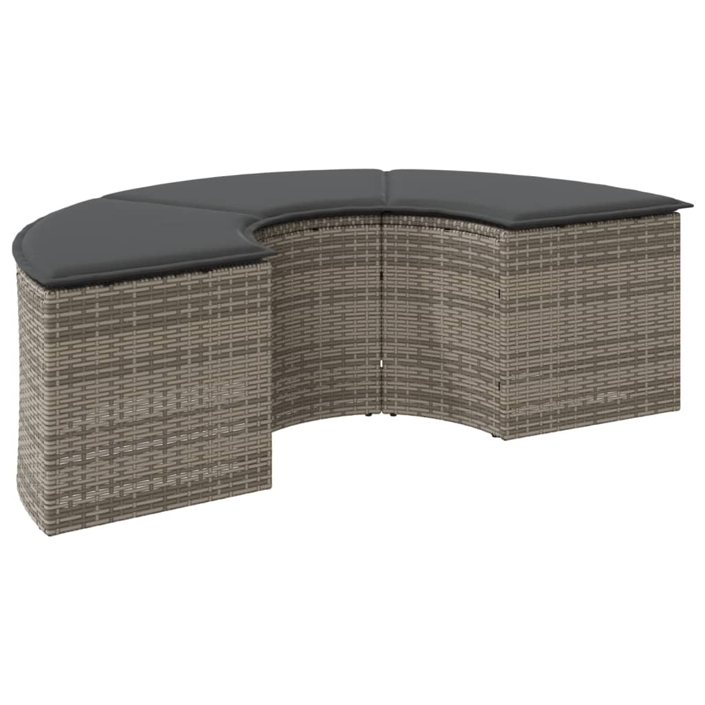Garden Footstool with Cushion Grey Poly Rattan