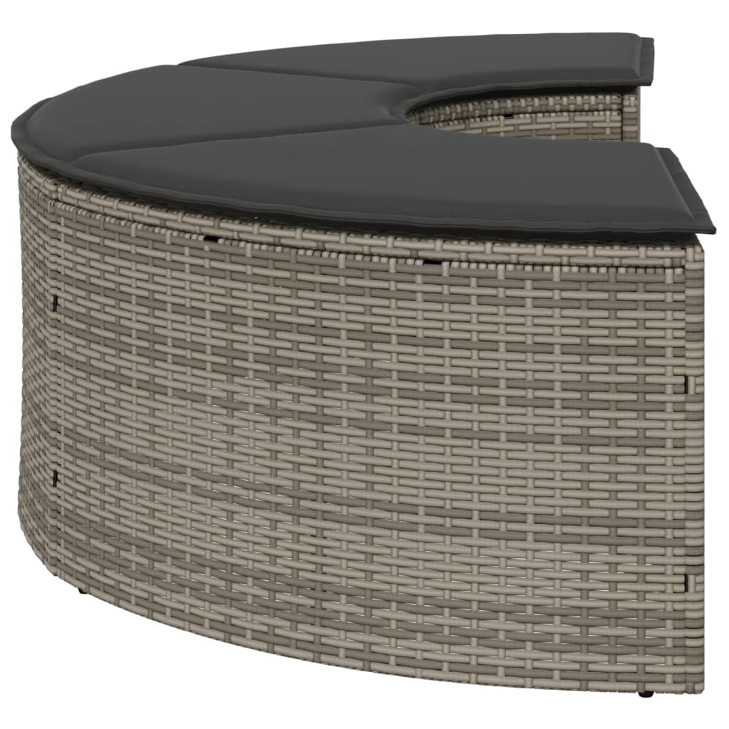 Garden Footstool with Cushion Grey Poly Rattan