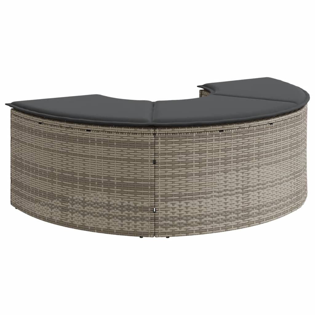 Garden Footstool with Cushion Grey Poly Rattan
