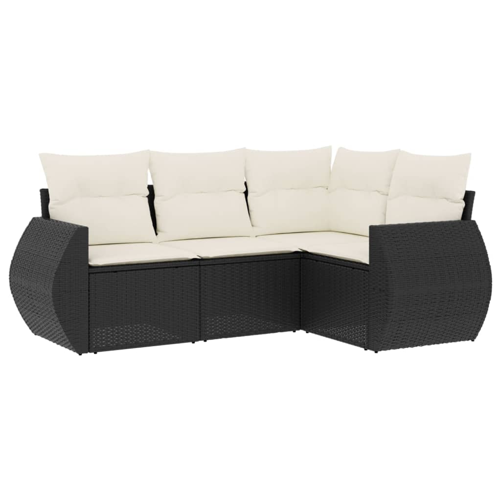 4 Piece Garden Sofa Set with Cushions Black Poly Rattan
