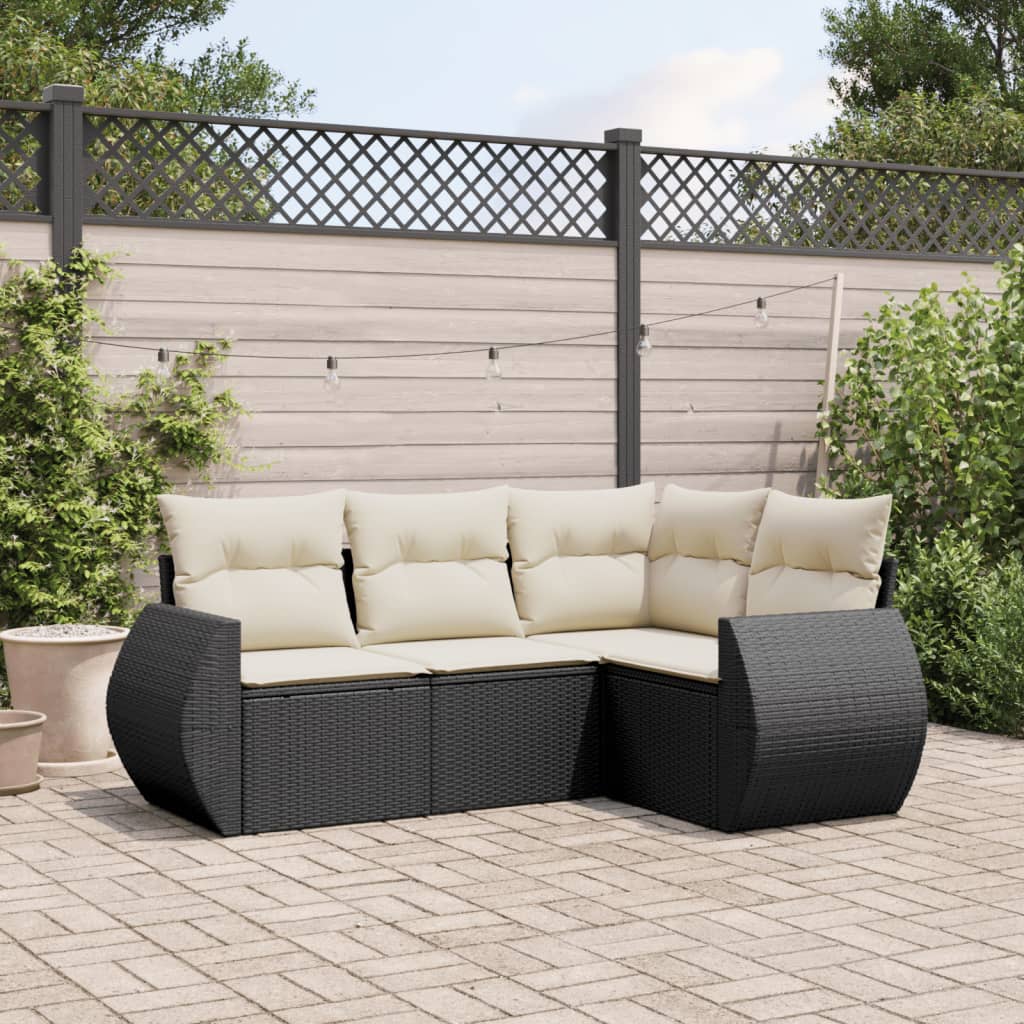 4 Piece Garden Sofa Set with Cushions Black Poly Rattan