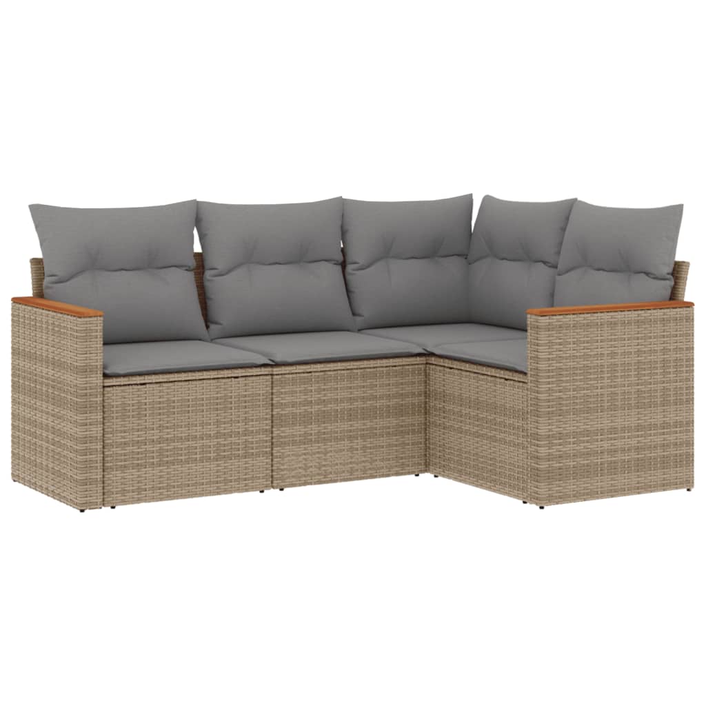 4 Piece Garden Sofa Set with Cushions Mix Beige Poly Rattan