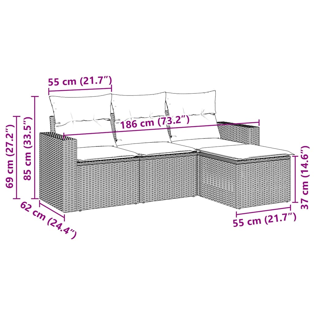 4 Piece Garden Sofa Set with Cushions Black Poly Rattan