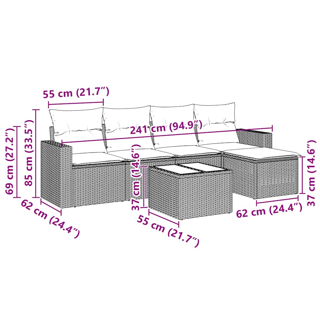 6 Piece Garden Sofa Set with Cushions Black Poly Rattan
