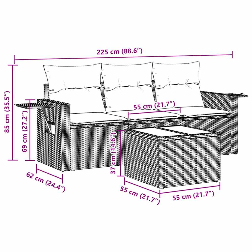 4 Piece Garden Sofa Set with Cushions Black Poly Rattan
