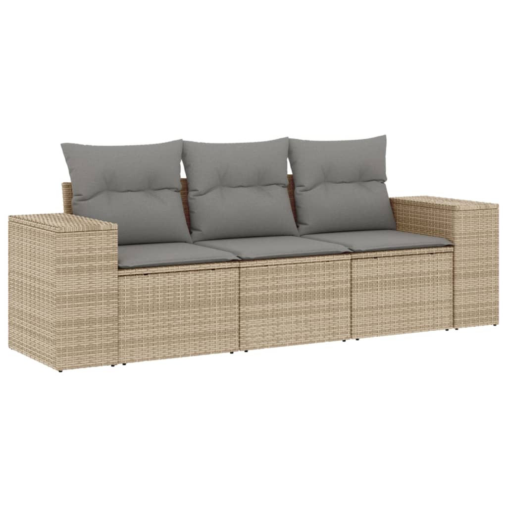 3 Piece Garden Sofa Set with Cushions Beige Poly Rattan