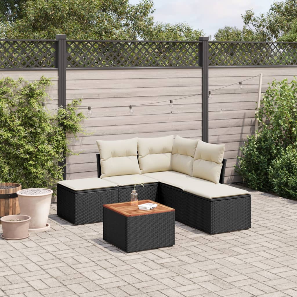 6 Piece Garden Sofa Set with Cushions Black Poly Rattan
