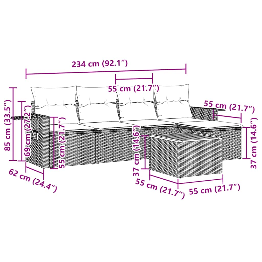 6 Piece Garden Sofa Set with Cushions Black Poly Rattan