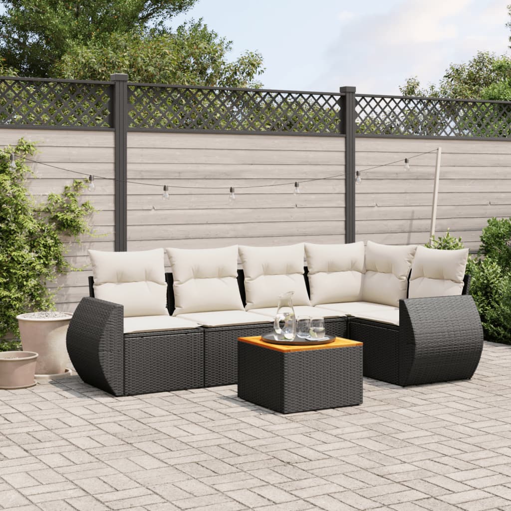 6 Piece Garden Sofa Set with Cushions Black Poly Rattan