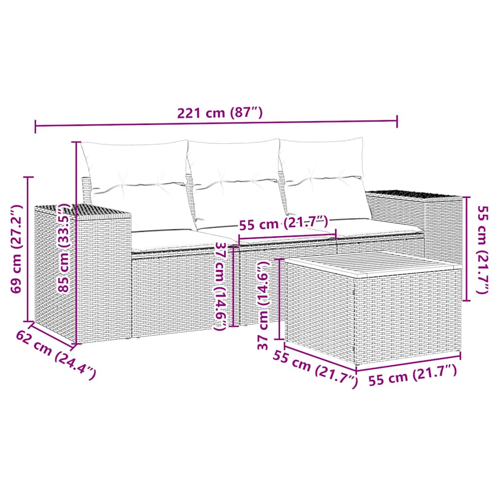 4 Piece Garden Sofa Set with Cushions Black Poly Rattan