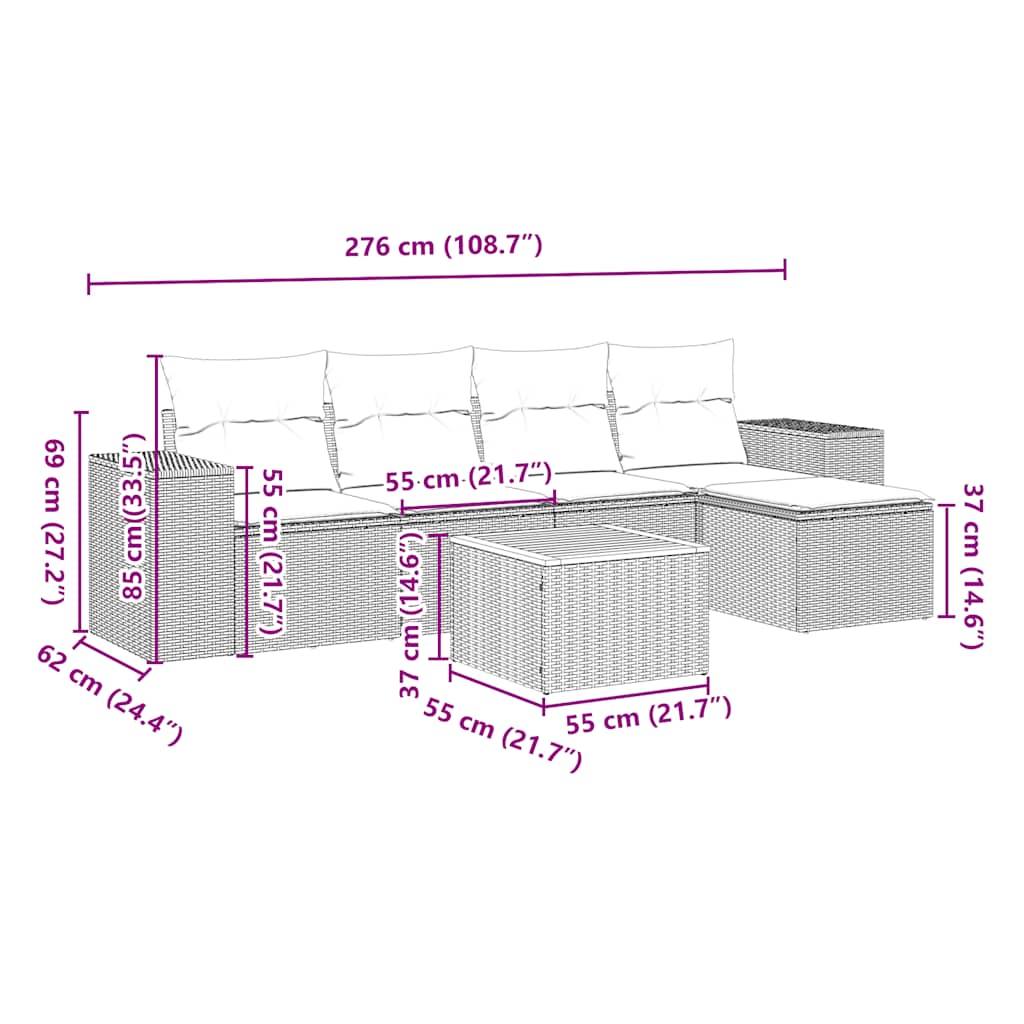 6 Piece Garden Sofa Set with Cushions Black Poly Rattan