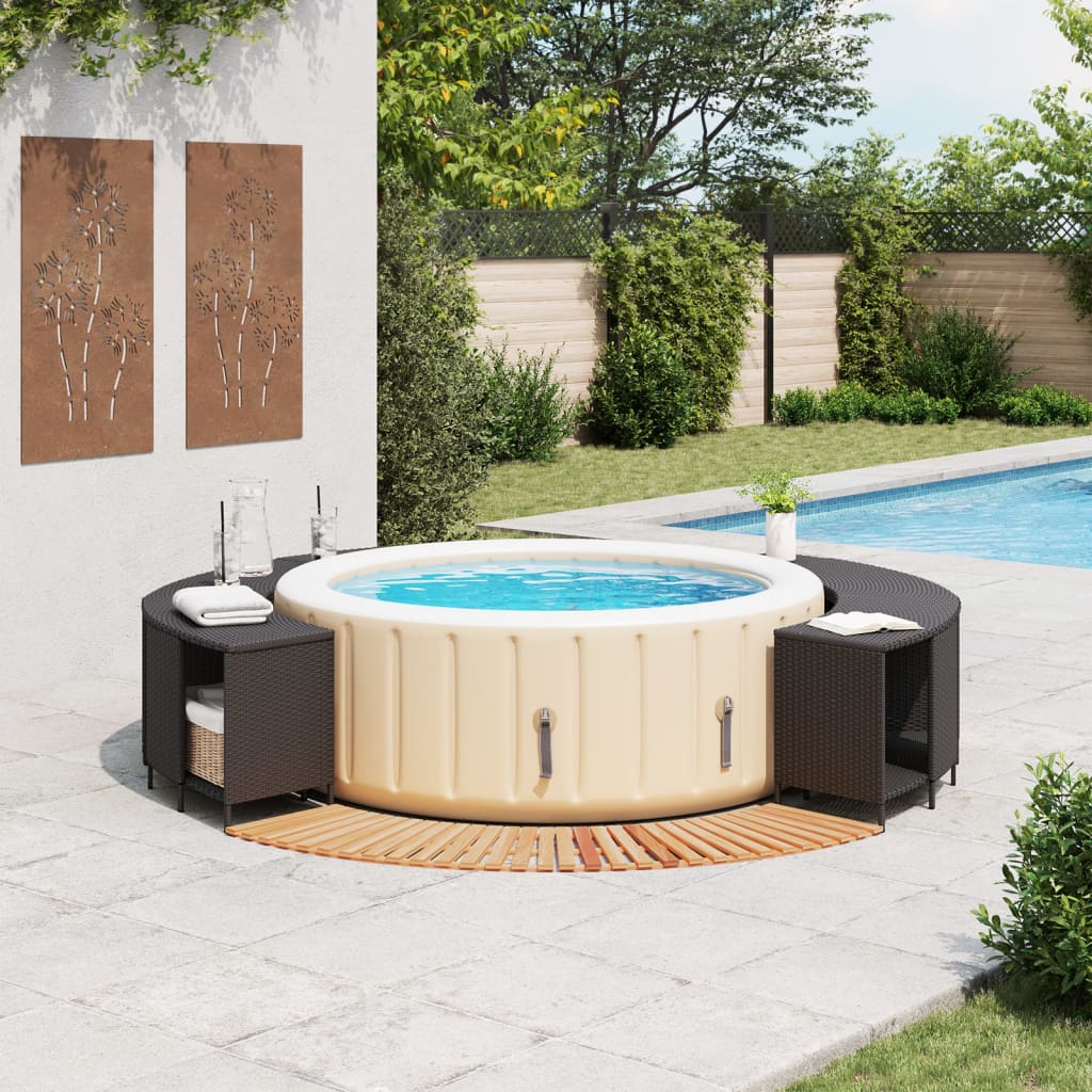 Hot Tub Surround Black Poly Rattan and Solid Wood Acacia