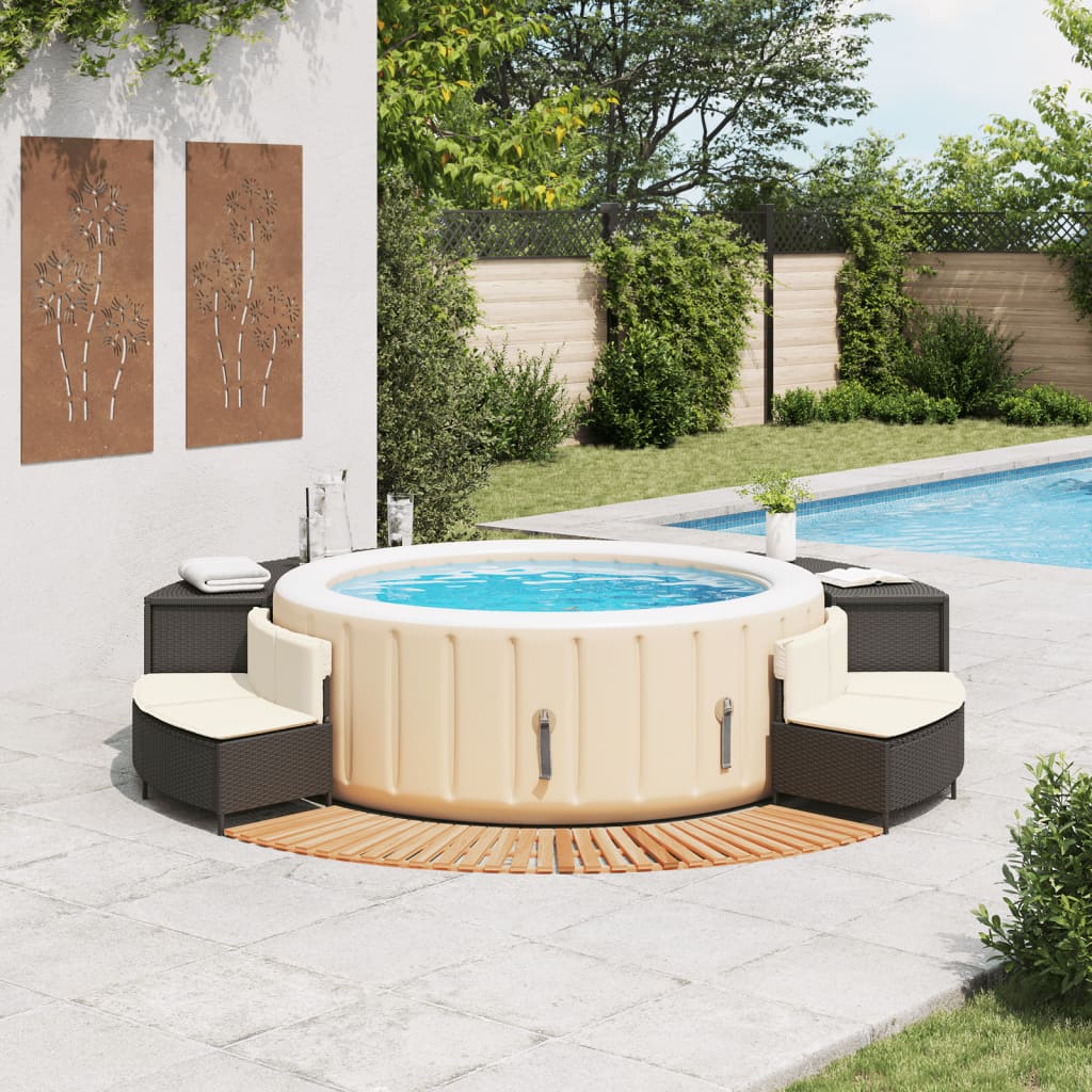 Hot Tub Surround Black Poly Rattan and Solid Wood Acacia
