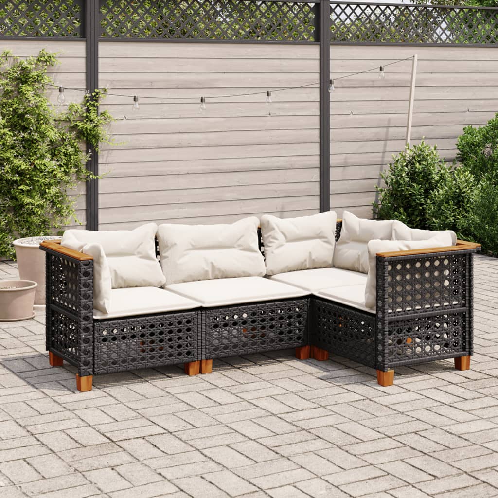 4 Piece Garden Sofa Set with Cushions Black Poly Rattan