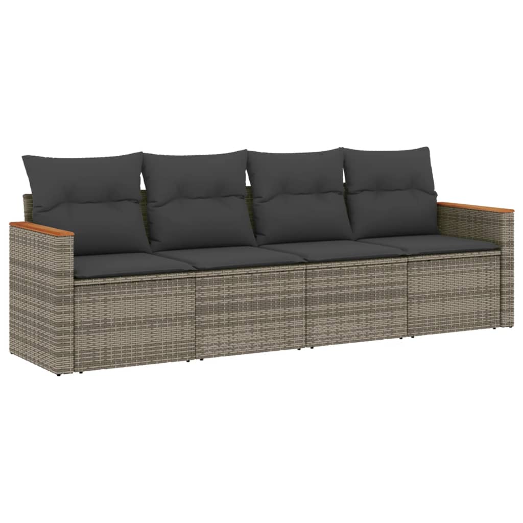 4 Piece Garden Sofa Set with Cushions Grey Poly Rattan