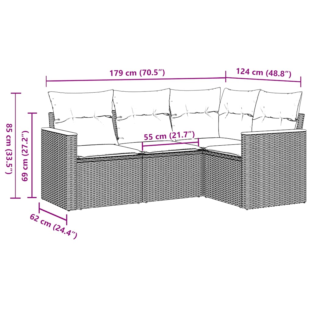 4 Piece Garden Sofa Set with Cushions Black Poly Rattan